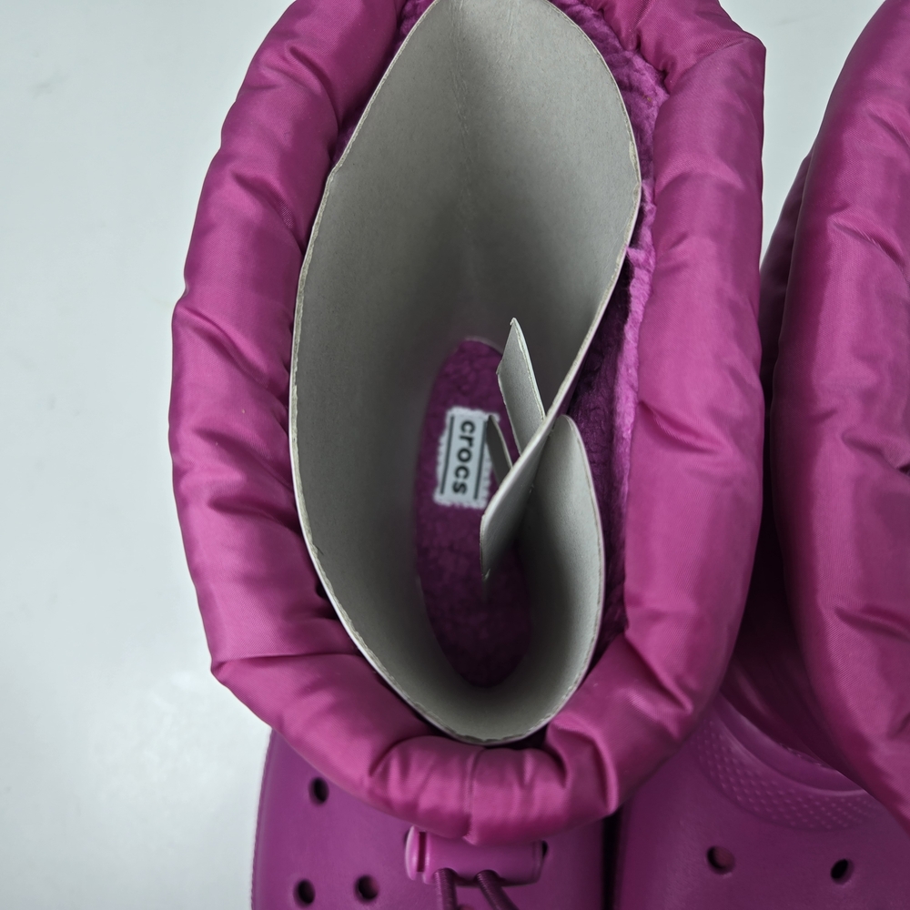 Crocs Classic Lined Neo Puff Fuschia Fun Pink Kids Snow Boots Size J6 (Big Girl) - Picture 9 of 11